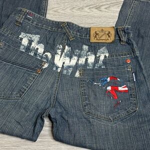 Vintage 90’s Lambretta Denim Streetwear Jeans Y2k Logo Size 34 W / 27.5” L Rare